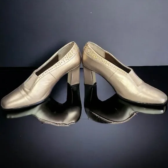Stefani gold leather beads vintage chunky heels - Picture 3 of 5